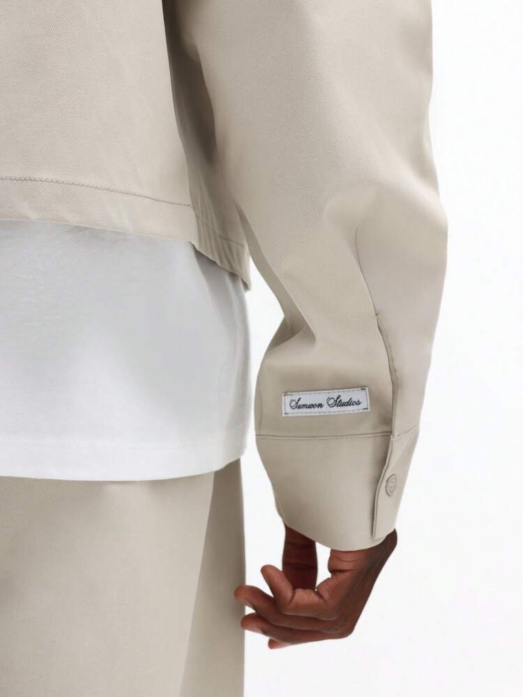 Beige Shirt And Wide Leg Pants Set