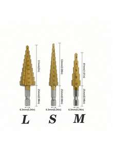 Bộ 3 mũi khoan bậc bằng thép tốc độ cao phủ titan, mũi khoan hình tháp dùng cho gỗ và kim loại hiệu quả cao - Bền bỉ, vát cạnh mịn, không có bavia, không dễ bị gỉ, dễ lắp đặt, nâng cao hiệu quả. - Nhiều màu - Xem 5