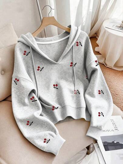Resyla Women's Outdoor Hooded Sweatshirt, Autumn/Winter, Back To School, Teacher's Day, Outdoor Outfit, Heart Pattern Design Print, Long Sleeve Sweatshirt, Street Photography, Holiday & Casual Wear, Must-Have, Eye-Catching, Gray, Women's Regular Fit Hooded Long Sleeve Pullover