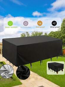 1 pieza Cubierta para muebles de exterior a prueba de agua, lluvia, nieve y viento, resistente a los rayos UV, de tela Oxford para jardín, césped y patio, color negro, con bolsa, organizador y almacenamiento - Negro - Ver 2