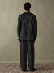 SWAVVY 男士休闲/商务翻领条纹西装外套和裤子套装 男士套装 男士宽松西装 男士细条纹西装 男士两件套 条纹细条纹裤子 男士套装 - 黑色 - 查看 2