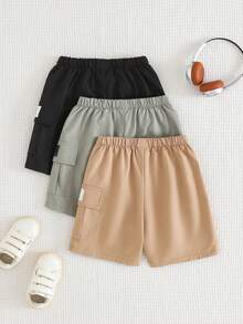 Cozy Pixies Young Boy Letter Decor Elastic Waist Cargo Shorts, Versatile & Comfortable - Multicolor - View 2