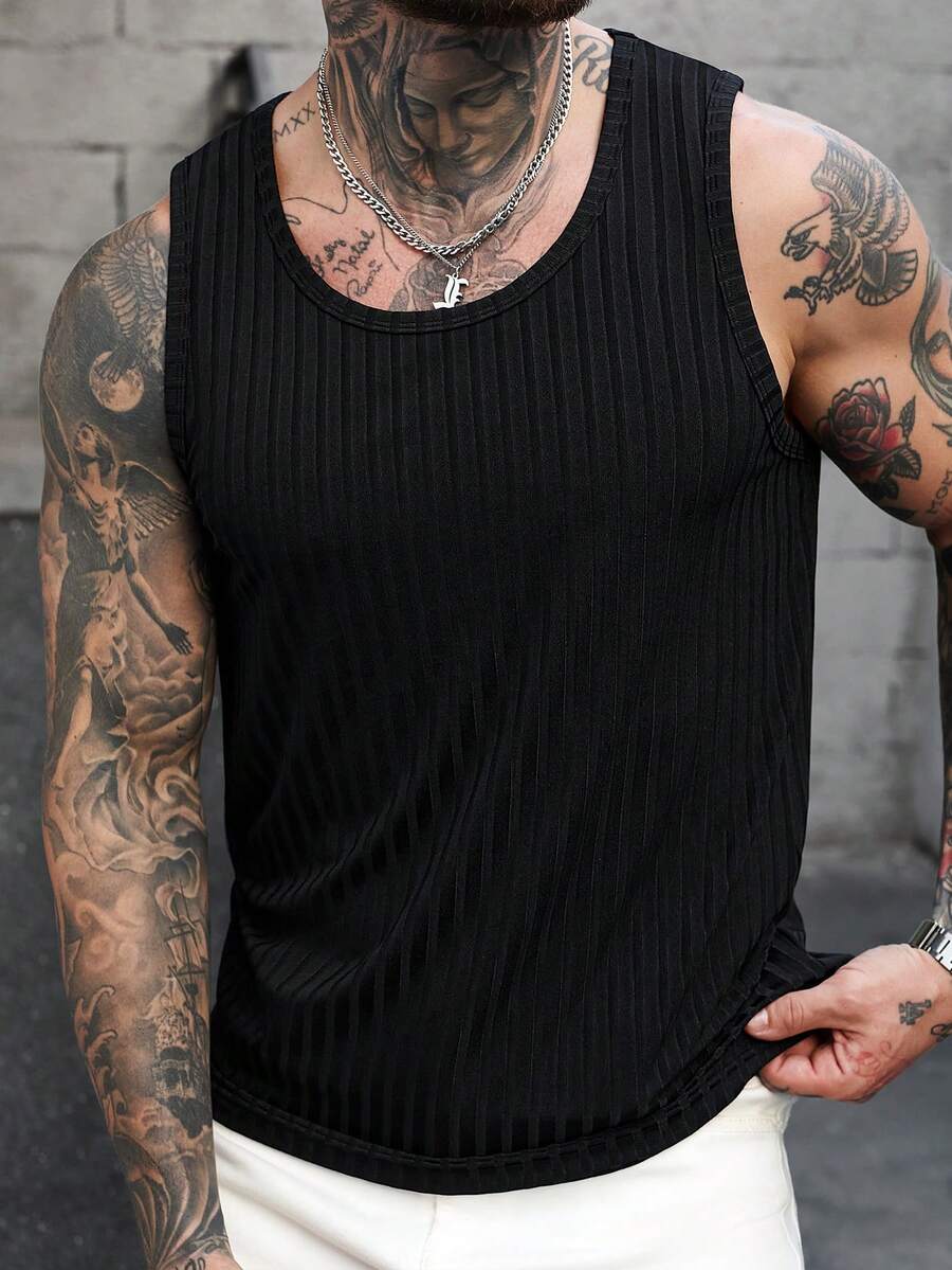 Manfinity Roughcore Áo tank top nam màu đen dệt kim gân, dáng ôm, chất liệu mềm mại và thoải mái, đa năng, dễ phối đồ cho trang phục thường ngày, phù hợp cho các hoạt động ở nhà hoặc ngoài trời. - màu đen - Xem 1