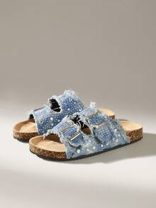 Solecia Women's Buckle Design Daily Versatile Fashion Half-Drag Flat Sandals - Baby Blue - View 2