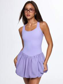 SHEIN Sovereign Charm 女士运动连衣裙，露背交叉设计，网球裙，适合户外运动、休闲跑步，轻盈飘逸。 - 淡紫色 - 查看 7