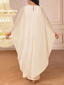 SHEIN Lady Vestido elegante de mujer con diseño de capa de cuello redondo y bajo de sirena de unicolor - Albaricoque - Ver 2