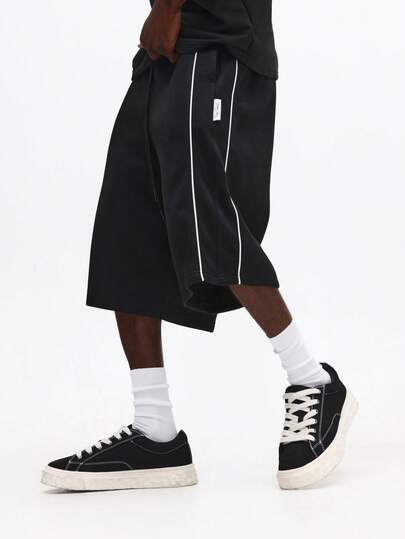 SUMWON Pantalones cortos de baloncesto de pierna ancha y ajuste relajado para hombres con cordón en la cintura y bolsillos laterales, longitud hasta la mitad del muslo, pantalones cortos de verano casuales