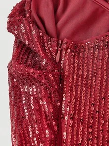 SHEIN MOD 女士时尚派对亮片吊带连衣裙 - 酒紅色 - 查看 4