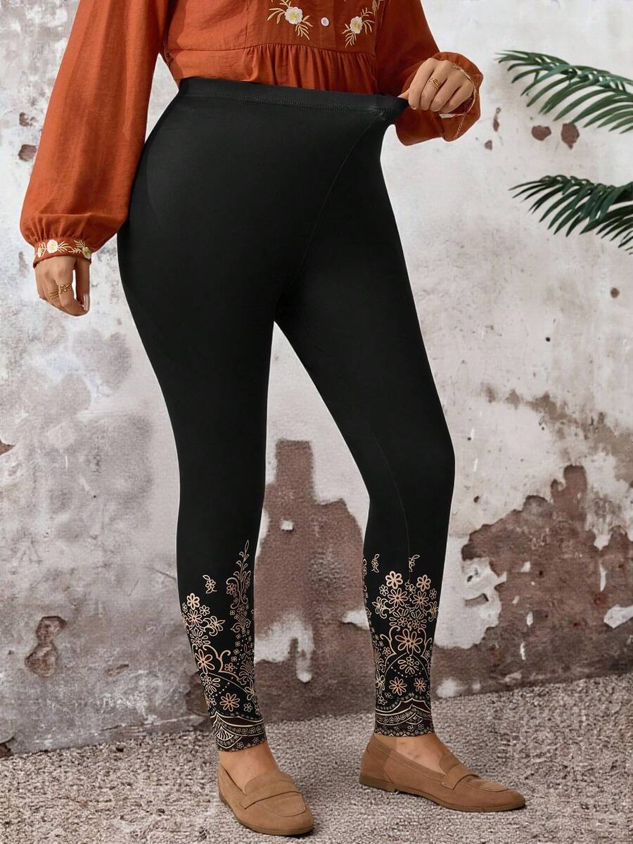 EMERY ROSE Quần legging nữ cỡ lớn thời trang thường ngày mùa thu/đầu xuân, chất liệu co giãn cao, in họa tiết hoa, màu đen, thích hợp cho kỳ nghỉ, ngày Valentine, đi chơi, mẫu mới 2026, đơn giản và thời trang cho mặc hàng ngày, mẫu mới 2025, mùa xuân cho nữ, mùa đông, kỳ nghỉ cho nữ, ngày lễ cho nữ, mùa xuân cho nữ, ngày Valentine, ngày lễ tình nhân cho nữ. - màu đen - Xem 1