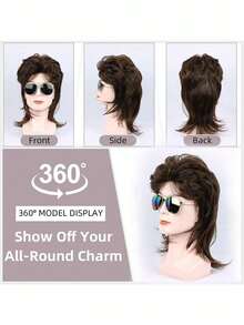 1pc Men Mullet Wigs Brown Curly 70s 80s Retro Cosplay Costume Wig Rocker Disco Party Fancy Show Wigs,Christmas - Multicolor - View 5