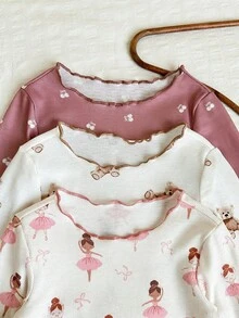 LMoss Kids 2pcs Baby Girl Knit Floral Bear Pattern Ruffle Collar Casual T-Shirt And Pants Homewear Set - Multicolor - View 3