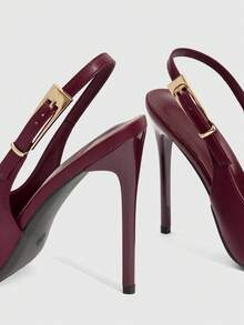 CUCCOO SZL 女士尖头细高跟黑色时尚性感晚宴派对高跟鞋，带踝带 - 酒紅PU - 查看 9