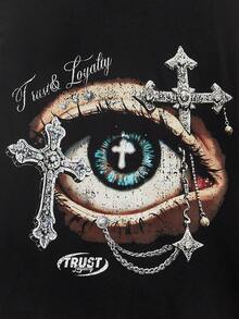 Modcrash 男士秋冬款眼睛十字印花休闲黑白两色二合一长袖T恤，春夏皆宜 - 黑與白 - 查看 3