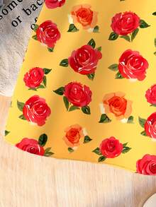 女婴优雅公主风泡泡袖连衣裙，甜美可爱碎花印花泡泡袖连衣裙，全身印花设计，轻盈舒适，时尚休闲装，春夏穿搭，适合派对、假日等场合。 - 彩色 - 查看 4