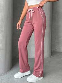 Women's Drawstring Waist Pockets Casual Sweatpants - Dusty Pink - View 6