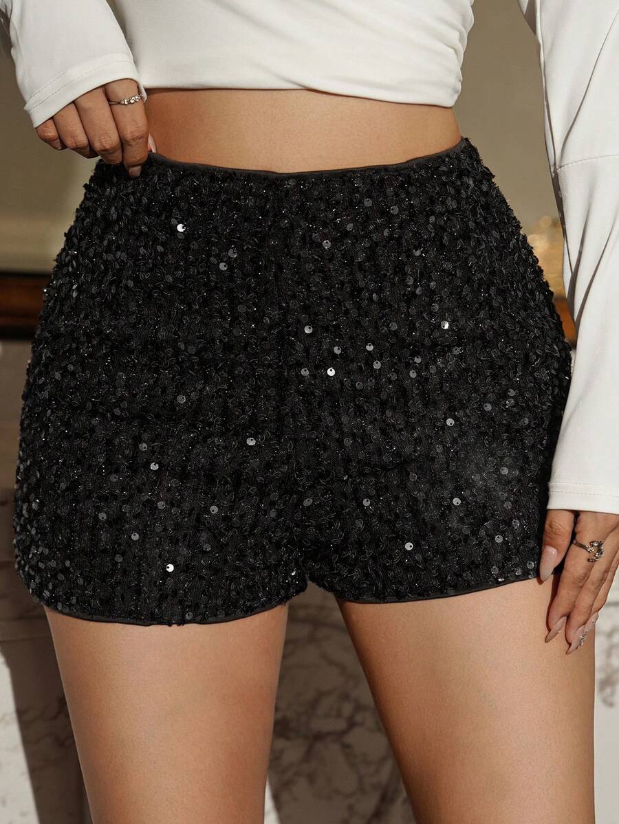 DAZY 女士休闲时尚派对亮片短裤嘉年华 - 黑色 - 查看 1