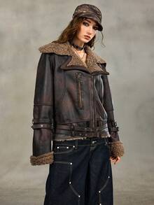 ROMWE Grunge Punk 女士做旧复古Y2K朋克夹克 - 棕色 - 查看 9