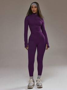 Musera Sport Quần legging cạp cao không đường may, chỉ có phần đáy, thích hợp cho tập luyện thể thao mùa đông, tập gym. - Màu tím - Xem 5