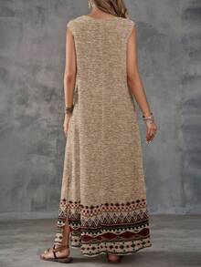 EMERY ROSE 女士几何印花连衣裙，适合夏季度假针织长裙，波西米亚风长裙，休闲长裙 - 彩色 - 查看 2