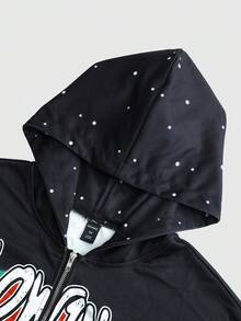 ROMWE MEN Men's Casual Letter & Lip Print Zip-Up Hoodie, Autumn/Winter - Multicolor - View 5