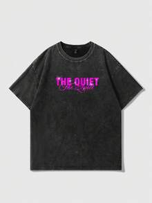 ROMWE MEN Men's Slogan Luminous Print Round Neck Casual Short Sleeve T-Shirt - Black - View 2