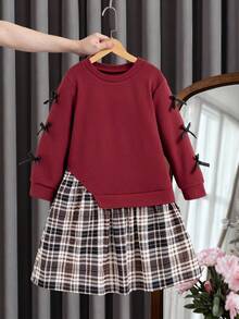 SHEIN 公主風酒紅色女童秋季洋裝，返校季 7 歲生日禮服 - 酒紅色 - 查看 8