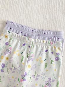 SHEIN 4pcs Baby Girls' Minimalist Ditsy Floral Long Sleeve Top And Pants Snug Fit Casual Loungewear Set Wildflower Baby Clothes Baby Pj Set Purple Baby Pajamas "Tight Fit Pajama","Tight Fit","Snug Fit