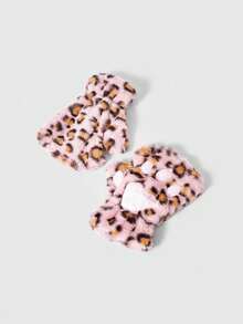 ROMWE Fairycore 1 par de guantes sin dedos con estampado de leopardo amarillo-marrón retro Y2K, accesorio versátil para otoño/invierno, Halloween, adecuado para uso diario, fiestas y reuniones - Color de tarjeta rosa - Ver 2