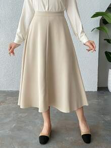 DAZY 纯色长款喇叭裙 - 米色 - 查看 7