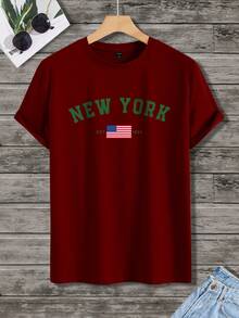 Manfinity Homme Men's Letter Print Round Neck Short Sleeve Casual Versatile T-Shirt