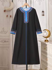 SHEIN Áo Jellabiya Ramadan cho bé trai, trang phục truyền thống Ả Rập, áo choàng, trang phục Eid, áo sơ mi dài tay cổ tròn phối màu thoải mái, thích hợp cho mùa xuân/hè, đi chơi, ngày Valentine, hẹn hò, du lịch, kỳ nghỉ, họp mặt gia đình, tựu trường, mùa cưới, tiệc tối trang trọng, tiệc sinh nhật. - Nhiều màu - Xem 4