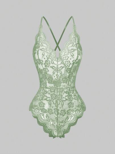 Kawaii Body romántico de encaje con cuello en V, volantes y tirantes ajustables para el Día de San Valentín