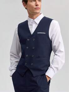 Officeau New Style Men's High-Quality Business Suit Groom's Wedding Dress Male Solid Color Double-Breasted Tuxedo Fashion Gold Buckle Blazers European Size 2XL 3XL Spring To Summer - Navy Blue - View 5