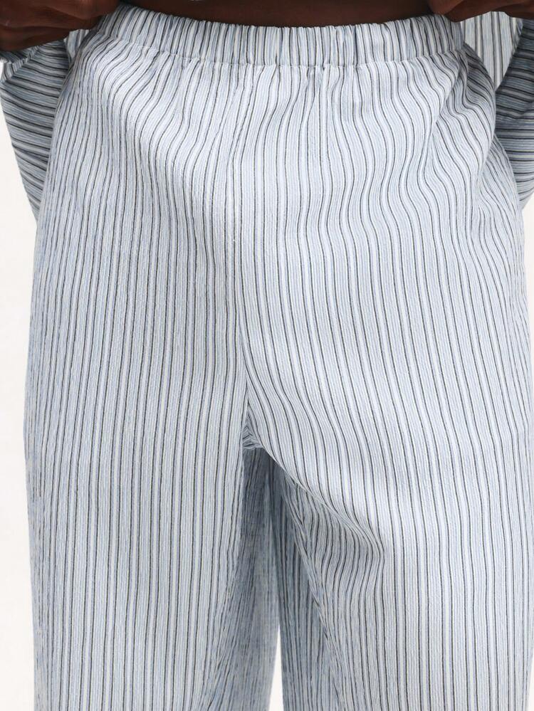 Striped Button Up Pajama Set With Long Sleeves