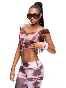 TypaGal Women's Graphic Modern Rebel Diamond Ruched Lettuce Hem Cropped T-Shirt,Brown And White,Summer,Trashy Y2k,Club Night Valentine's Day - Pink - View 6