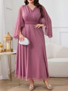 Modelyn Đầm dáng rộng, màu trơn, thanh lịch, có phần eo thắt gọn, thích hợp cho các bữa tiệc. - Bụi hồng - Xem 3