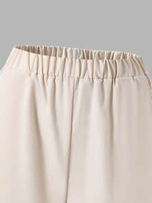 Reset Phase Teen Girl Contrast Trim V-Neck Button Front Sleeveless Jacket And Elastic Waist Pants Set - Apricot - View 5