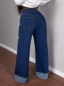 Slaydiva Quần jean denim nữ thời trang thường ngày, đính đá lấp lánh, túi xéo, chất liệu denim mài. - Rửa tối - Xem 2