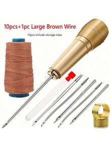 皮革缝纫套装，含DIY铜柄锥子，适用于皮革、帆布、帐篷和鞋子的修补（针和盒子颜色随机） - 彩色 - 查看 14