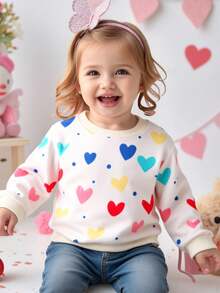 Cozy Pixies 女婴爱心图案针织柔软圆领长袖套头卫衣，适合情人节 - 彩色 - 查看 4