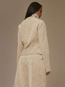 MUSERA High Night Suede Look Fitted Seam Detail Popper Button Through Jacket Cool Girl, Streetstyle, Cute, , , Winter Spring - Cream - View 5