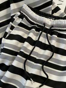 Resyla Women's Casual Striped Print T-Shirt And Shorts 2 Pieces Set, Summer