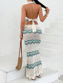 EURMUSE Women Cover-Up Knit Halter Neck Top And Skirt Set - Multicolor - View 6