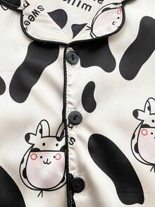 4件套女婴奶牛爱心印花仿丝睡衣套装 - 彩色 - 查看 7