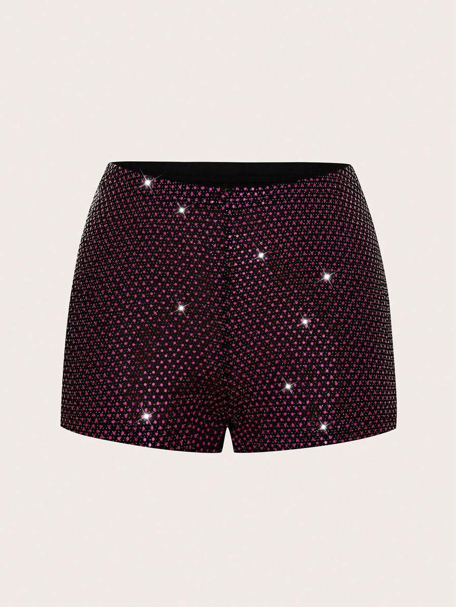 SHEIN Unity Shorts sexy de mujer con decoración de rhinestones (corte aleatorio) estilo Y2K - Multicolor - Ver 1