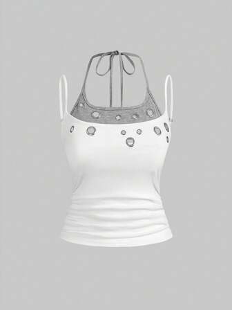 J-Fashion Top de tirantes con estampado de ojo de pollo, estilo callejero chic Y2K para mujer