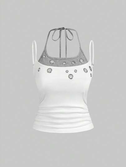 J-Fashion Y2K Chic Hühnchen-Augen-Dekor Street Style Damen Trägershirt