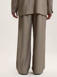 Musero Men Pinstripe Oversized Smart Casual Tailored Trousers , Tailoring Suits Spring&Summer - Khaki - View 4
