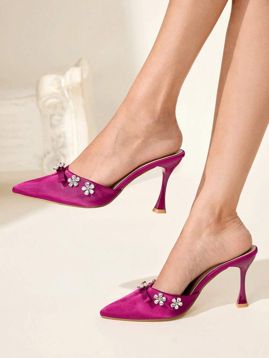 CUCCOO CHICEST Giày cao gót mũi nhọn đính đá hoa thanh lịch dành cho nữ. - Màu Hồng Tươi - Xem 1