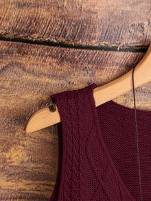 Franclia 女士镂空几何图案V领无袖休闲针织上衣 - 玫瑰紅 - 查看 4